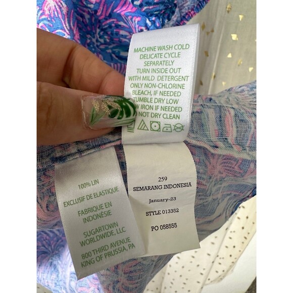 NWOT Lilly Pulitzer 100% Linen Keating Smocked Short Puff Sleeve Peasant Top 16 - Picture 8 of 8